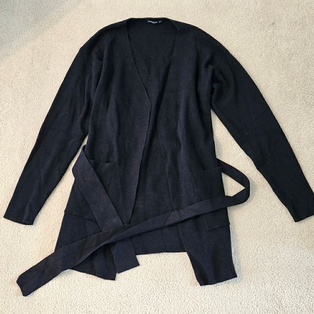 Amélieboutik Women Bathrobe style (belted) cardigan sweater Black S